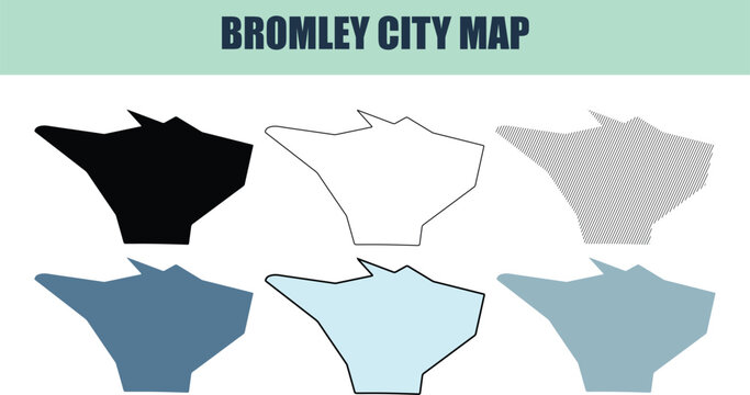 Solid lined and stock Bromley city map variations with geometric shapes during bright lighting