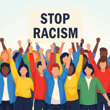 Diverse people protesting against racism together.
