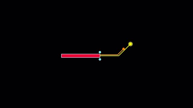 Futuristic red and yellow lower third animation with glowing connection line and modern tech interface isolated on black background for professional 4k video editing motion graphics overlay template