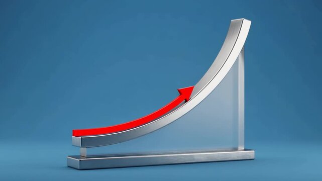 Upward business growth graph glowing on blue background, rising financial trend lines, modern analytics concept, corporate success visualization, futuristic data display, 4K video