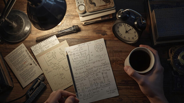 Office workspace with messy notes coffee and clock symbolizing deadline stress and productivity pressure