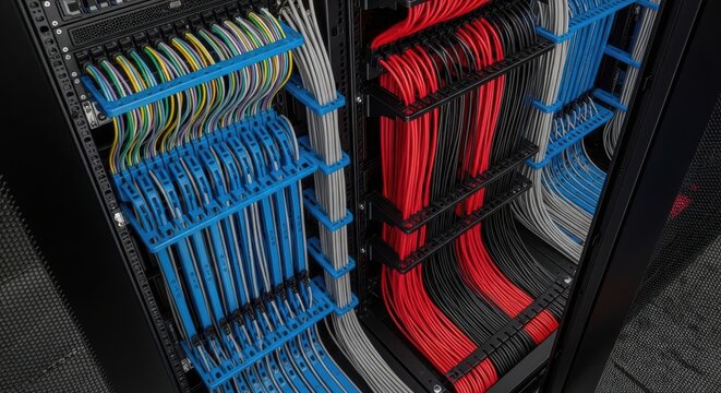 Neatly Organized Network Cables and Wiring in Server Rack Infrastructure