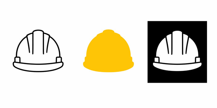 Three different views of a hard hat and safety helmet on a construction site