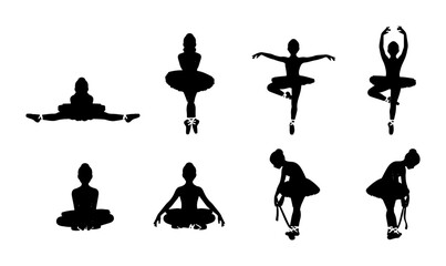 Ballet Dancer Silhouettes, Elegant Poses Vector Set, Graceful Female Figures in Motion, Classical Dance Art © Imran