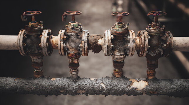 Rusty industrial valves on a weathered pipe highlight the effects of corrosion in mechanical systems.