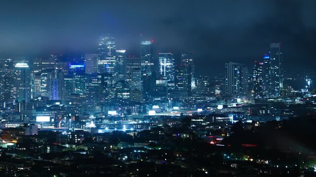 San Francisco in Fog Downtown Skyscrapers Telephoto from Bernal Heights California USA
