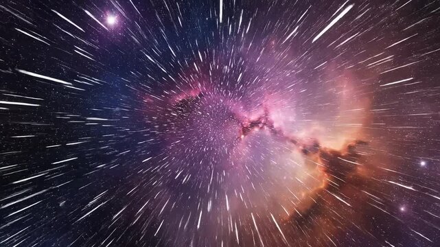 Starry space with light streaks ideal for travel vlogs and eco-friendly campaigns