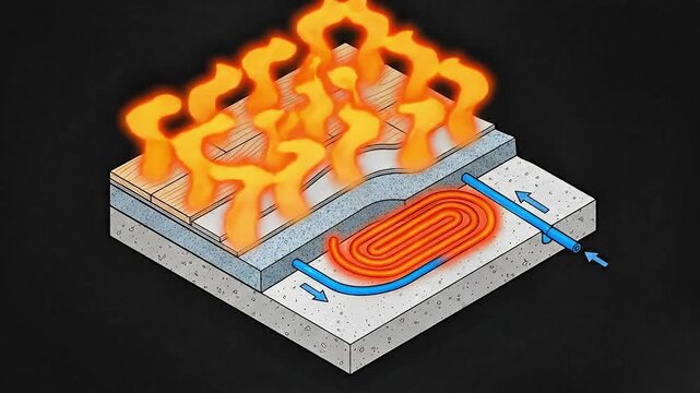 Floor Cross Section Water Pipe Heat Wave Blueprint Motion Graphic.
