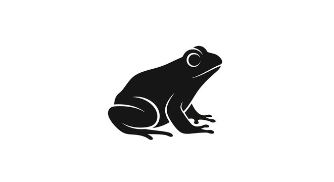 Black silhouette of a frog sitting on a white background, isolated amphibian.