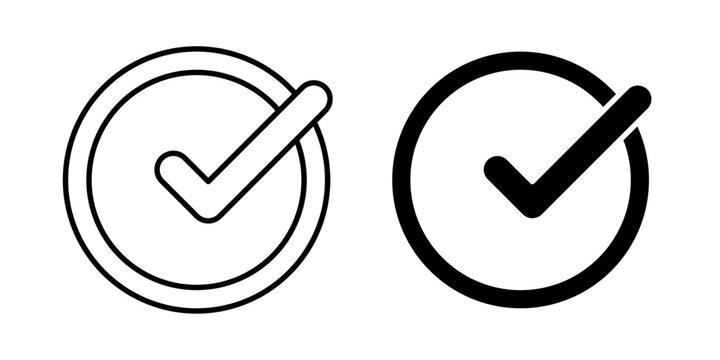 Check icon in outline and solid style. Ideal for task completion, verification, and approval apps on white background.