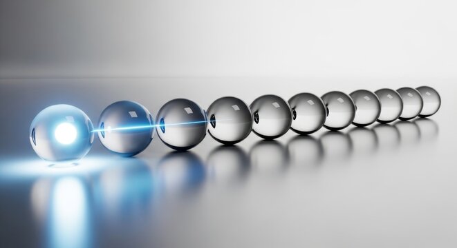Conceptual image of a glowing sphere transmitting energy to a row of balls