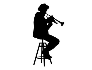 Trumpet Player Silhouette Seated on Stool  © Yann