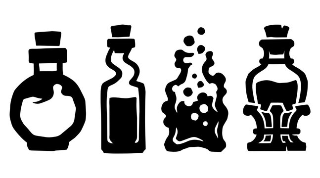Four silhouette potion bottles with cork stoppers