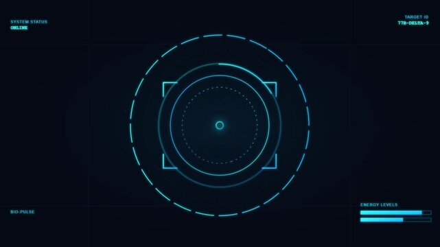 Futuristic interface elements, neon blue HUD, virtual reality graphics, cyberpunk design animation.