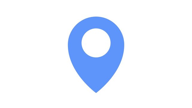 Blue location pin icon animation isolated on white background