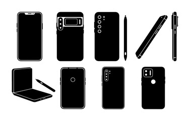 Smartphone Vector Icons Set, Mobile Phone Device Silhouettes, Digital Gadget Collection, Technology and Communication Elements © Sumaiya