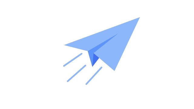 Animated blue paper plane flying upward