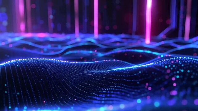Digital Waveform: This image portrays a mesmerizing digital waveform, with dynamic patterns and vibrant glowing lines. It symbolizes the essence of digital innovation, futuristic progress.