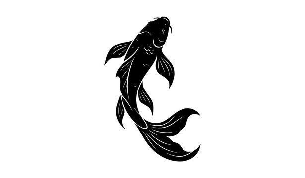 Black koi fish silhouette swimming upward vector isolated on white background
