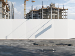 Blank white construction hoarding for Advertisement. 3d render. © impro-studio