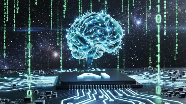 AI brain on circuit board ideal for tech startups and software promos