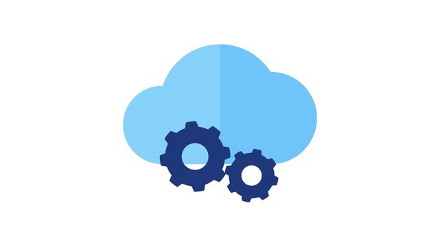 Animated cloud computing icon with rotating gears