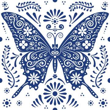 Mexican Talavera pottery that adds authenticity and charm to your decorating projects with floral motifs and a butterfly silhouette.