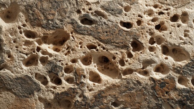 Natural limestone surface with weathered pitted texture and small cavities