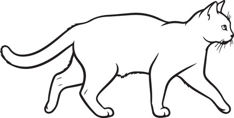 Fototapeta premium Walking cat, feline illustration, black line art, pet vector isolated PNG with Transparent Background