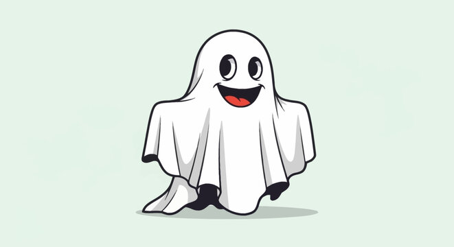 Happy cartoon ghost character with big eyes and wide smile.