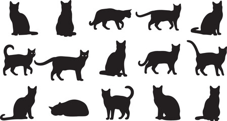 Black cat silhouettes, feline icons, kitty graphics, animal shapes isolated PNG with Transparent Background © Riponislam