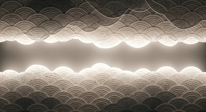 illuminated decorative scalloped ceiling panels in a modern interior design