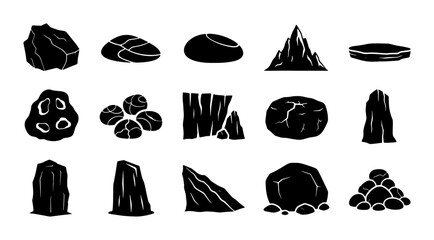 Diverse Rock and Stone Vector Icons, Natural Geological Elements Collection, Mountain Peaks and Pebbles Set, Geology and Earth Science Graphics © Shaila