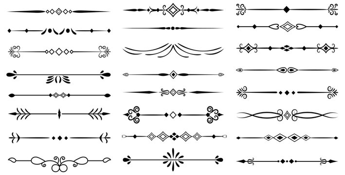 Hand Drawn decorative divider elements. Border flourish collection. Divider ornament, borders, doodle, separators, page dividers, header