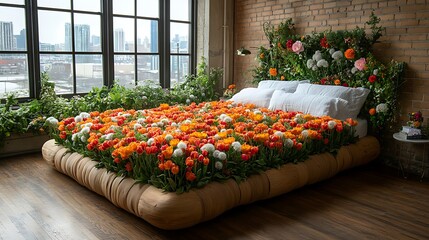 Fototapeta premium Flower bed display in modern interior