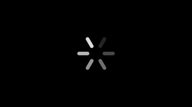A central white loading spinner or progress indicator composed of segmented lines rotating on a dark black background representing a process of waiting or buffering in digital interfaces Keywords
