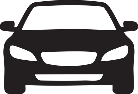 Black car front view, modern vehicle silhouette, automotive icon, transportation symbol