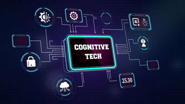 Modern cognitive tech interface showing neural network nodes and artificial intelligence icons perfect for advanced robotics research and ai technology ads