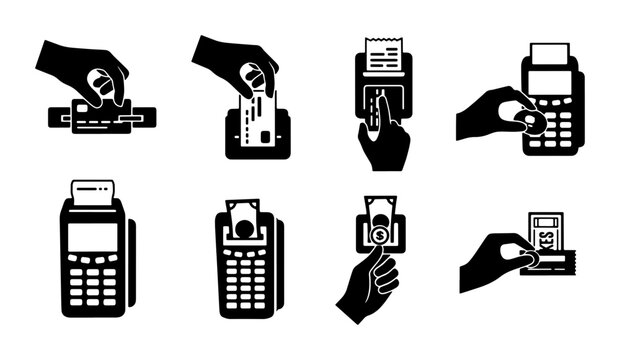Payment Terminal Icons, Credit Card Transaction Symbols, POS Machine Illustrations, Financial Service Vector Graphics