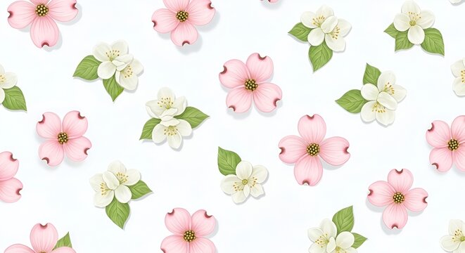 Pink and White Dogwood Flowers Pattern, Spring Floral Background