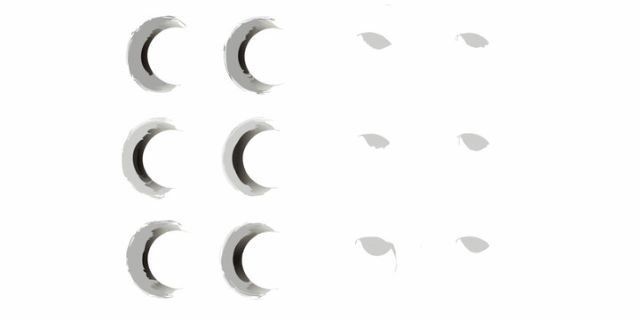 gray crescent shapes and blurred spots on white background