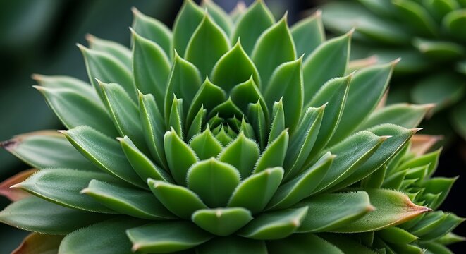 Vibrant Green Succulent Plant Close-up: Geometric Leaves, Natural Beauty
