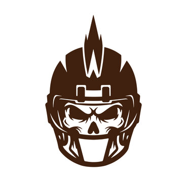 American football helmet with skull face mask and mohawk design element