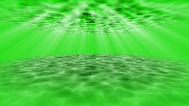 Underwater River View with Sunrays on Green Screen, Realistic Sunlight Beams Piercing Through Water Surface Animation. Deep Sea Ambient Lighting Effect for Underwater Video Compositing.