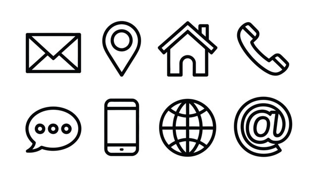 Contact us icon vector set, website and business card contact information symbols for phone, email, address, and communication design