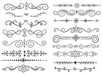 Fototapeta premium Hand Drawn decorative divider elements. Border flourish collection. Divider ornament, borders, doodle, separators, page dividers, header