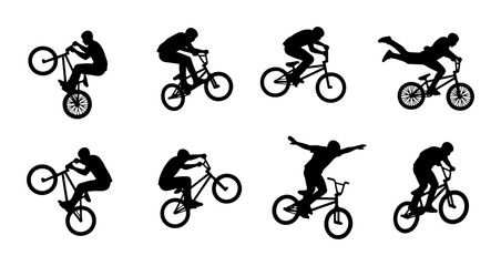 Obraz premium BMX Bicycle Rider Silhouette Collection, Extreme Sports Action Poses, Dynamic Freestyle Cycling Vector Set