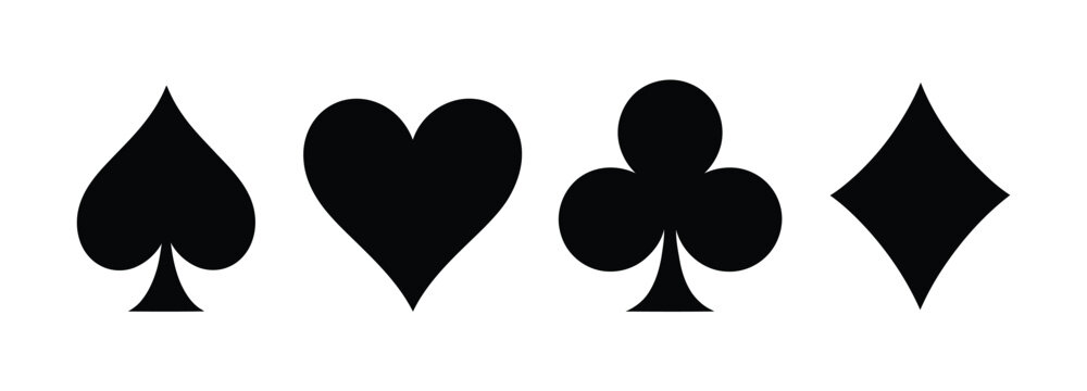 Playing card suits vector icon set, spade, heart, club, and diamond symbols for casino, poker, gambling, card games, and luck themes