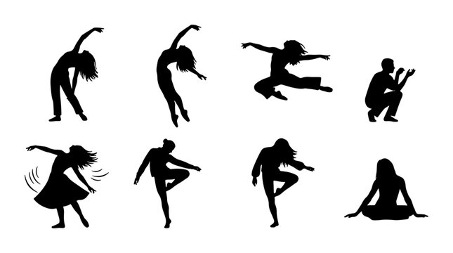 Dynamic Human Silhouettes Collection, Diverse Poses Vector Art, Expressive Figures for Fitness, Dance, and Lifestyle Graphics