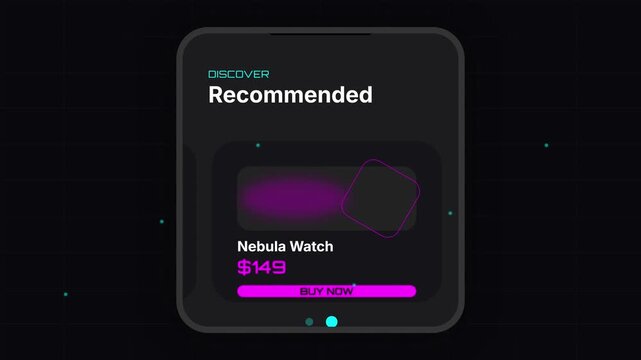 Recommended Products Displayed on a Futuristic Smartphone Interface.